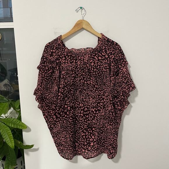 J. Crew Pink & Purple Animal Print Short Sleeve Ruffle Blouse Size 3X - Picture 6 of 6